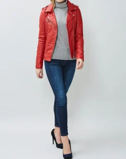 Femme Chyston Vestes, Blousons^Veste en Cuir Hortence rouge