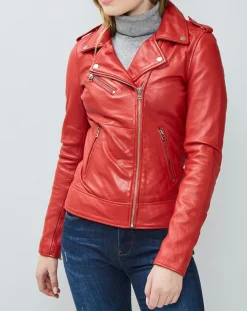 Femme Chyston Vestes, Blousons^Veste en Cuir Hortence rouge