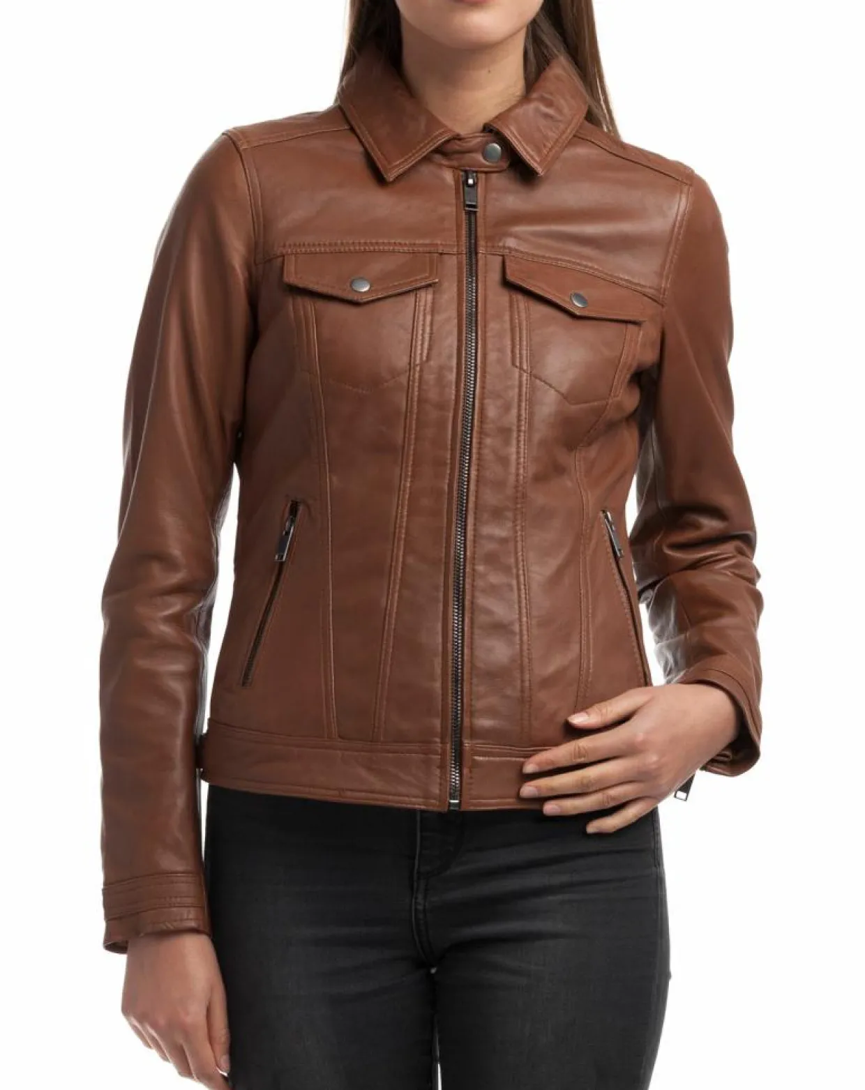 Femme Chyston Vestes, Blousons^Veste en Cuir Idaline cognac