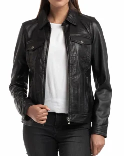 Veste en Cuir Idaline noire-Chyston Online
