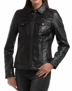 Veste en Cuir Idaline noire-Chyston Online