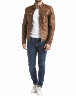 Homme Blue Wellford Vestes, Blousons^Veste en Cuir Idannus cognac