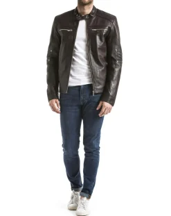 Veste en Cuir Idannus marron-Blue Wellford Hot