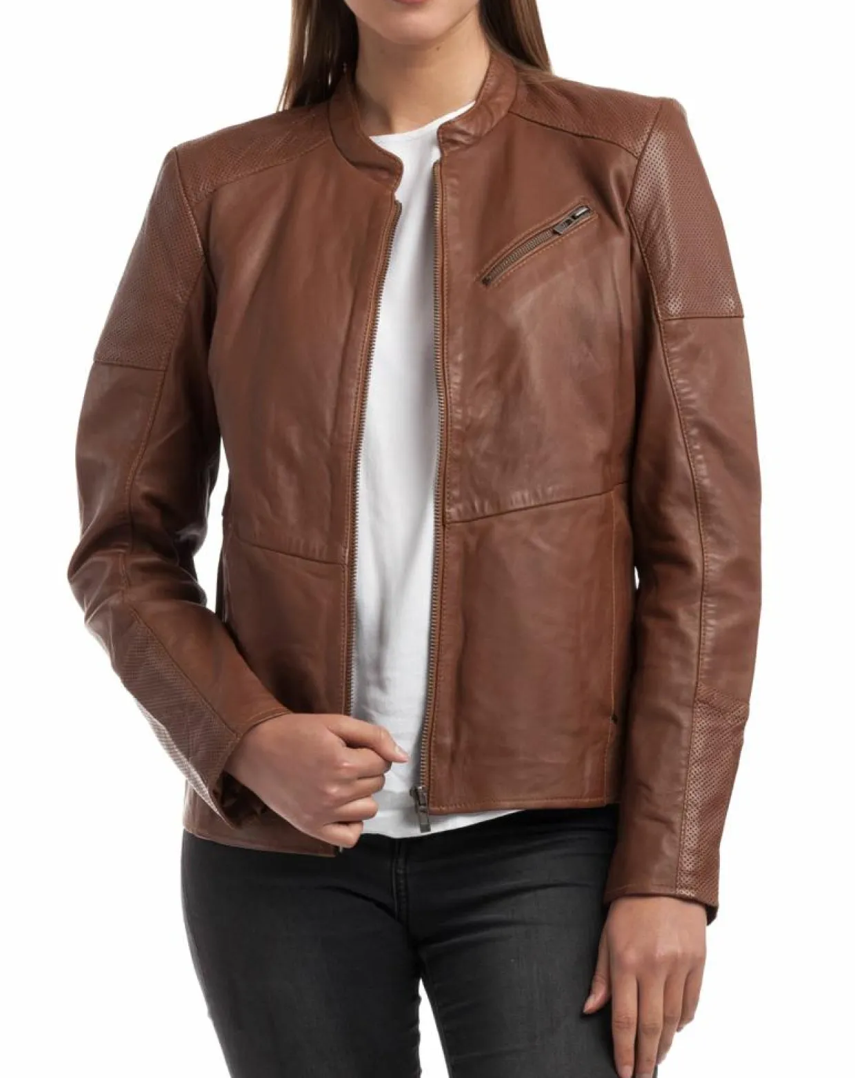 Veste en Cuir Ivette cognac-Chyston Sale