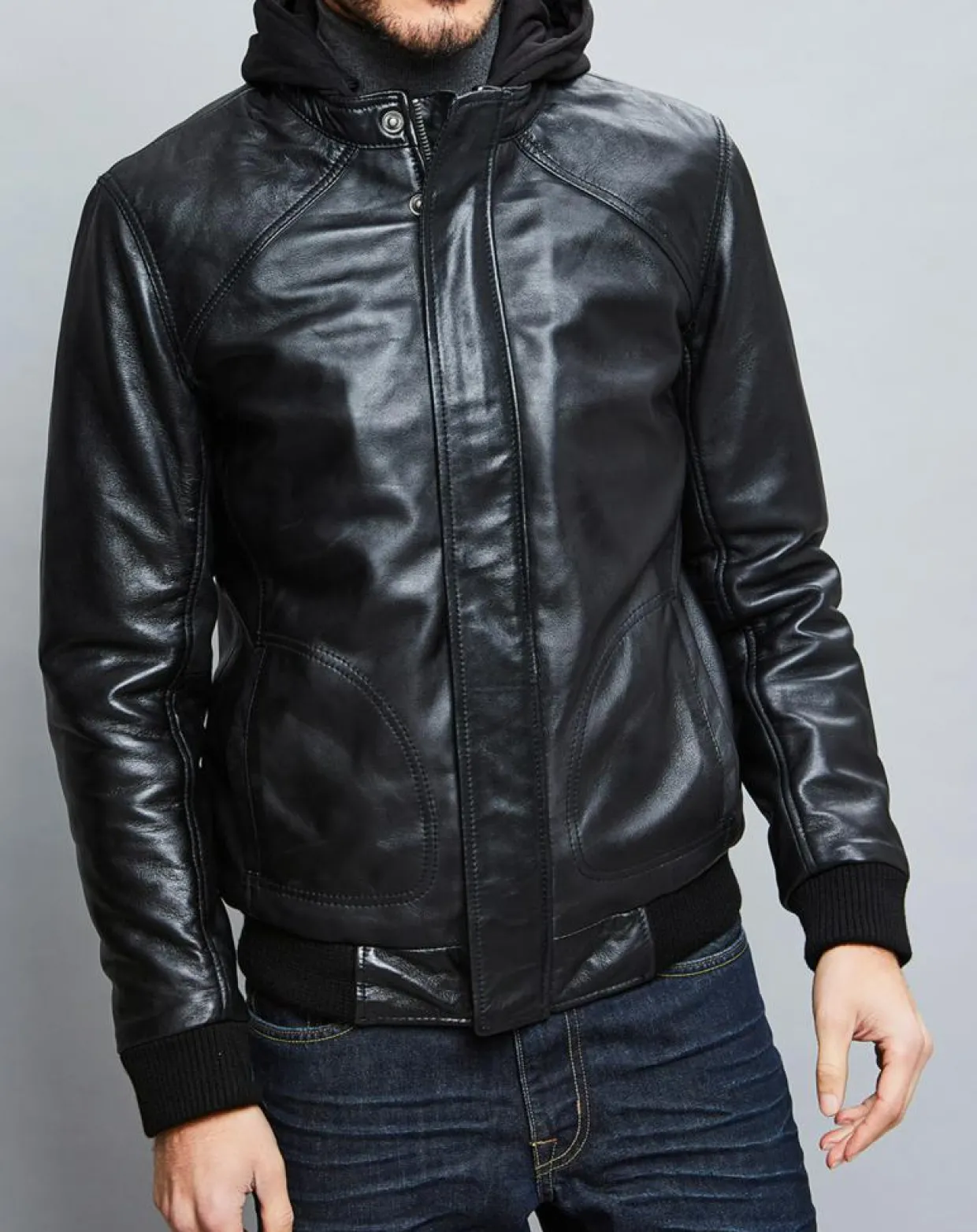 Veste en Cuir Jack noire-Chyston