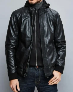 Veste en Cuir Jack noire-Chyston