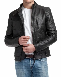 Veste en Cuir Jacky noire-Chyston Hot