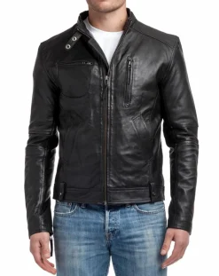 Veste en Cuir Jacky noire-Chyston Hot