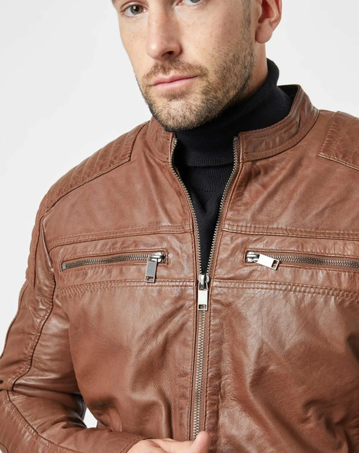 Homme Chyston Vestes, Blousons^Veste en Cuir Jefferson cognac