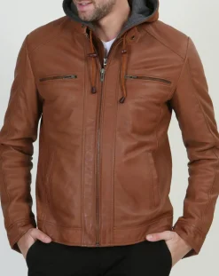 Veste en Cuir Leif cognac-Chyston New