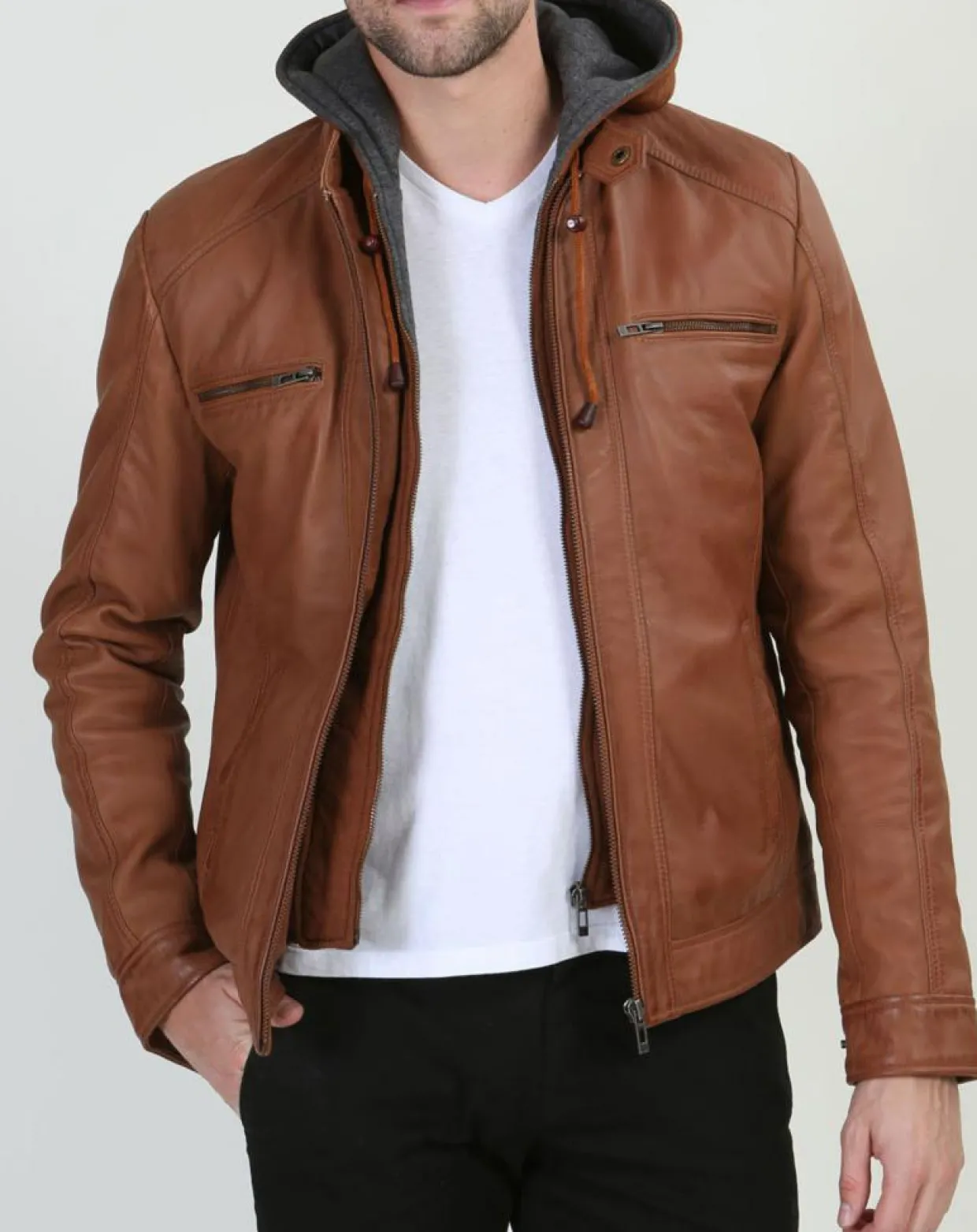 Veste en Cuir Leif cognac-Chyston New