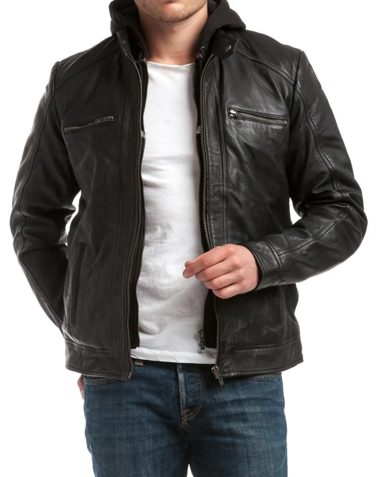 Veste en Cuir Leif noire-Chyston Outlet