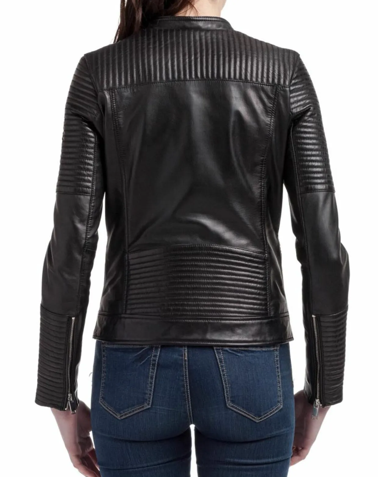 Veste en Cuir Leonie noire-Blue Wellford