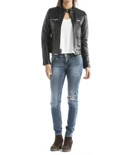 Veste en Cuir Madeira noire-Blue Wellford Hot
