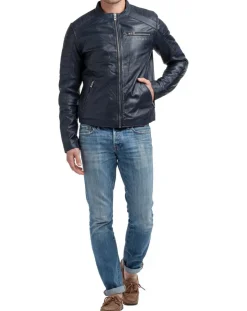 Homme Chyston Vestes, Blousons^Veste en Cuir Manuel bleu marine