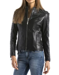 Veste en Cuir Maritza noire-Blue Wellford New