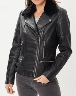 Veste en Cuir Melinda noire-Blue Wellford Discount