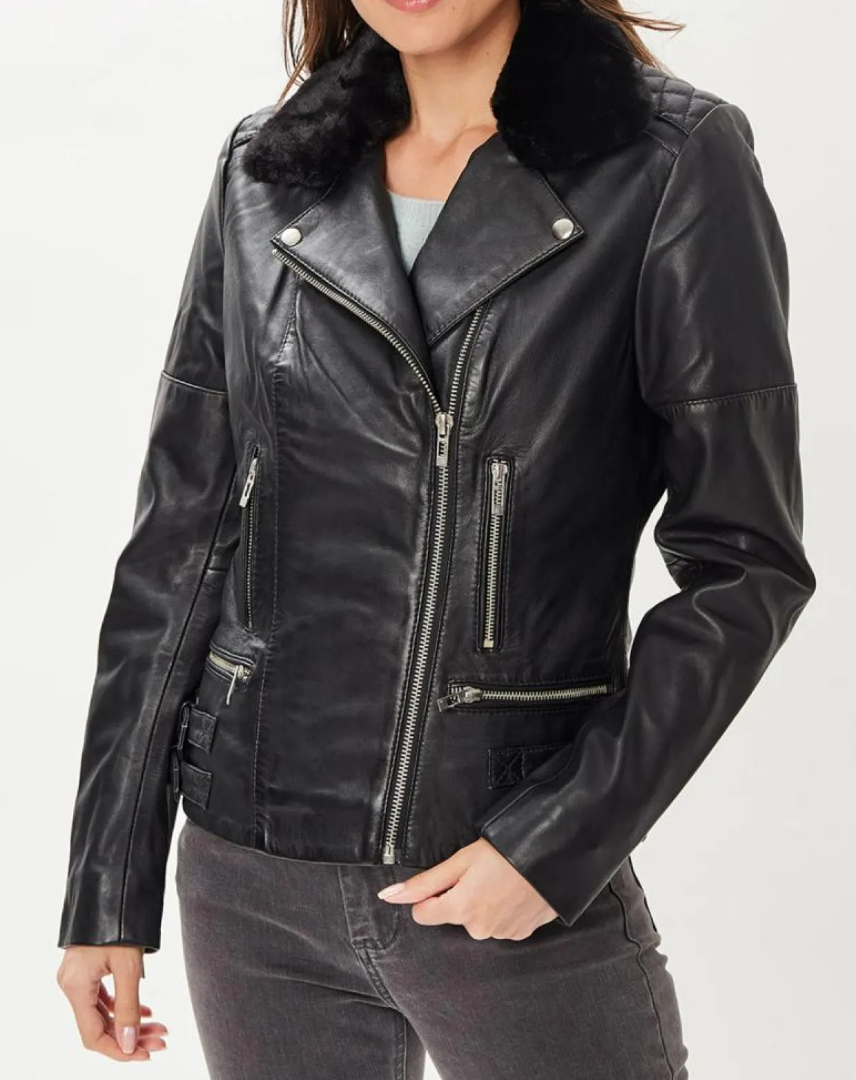Veste en Cuir Melinda noire-Blue Wellford Discount
