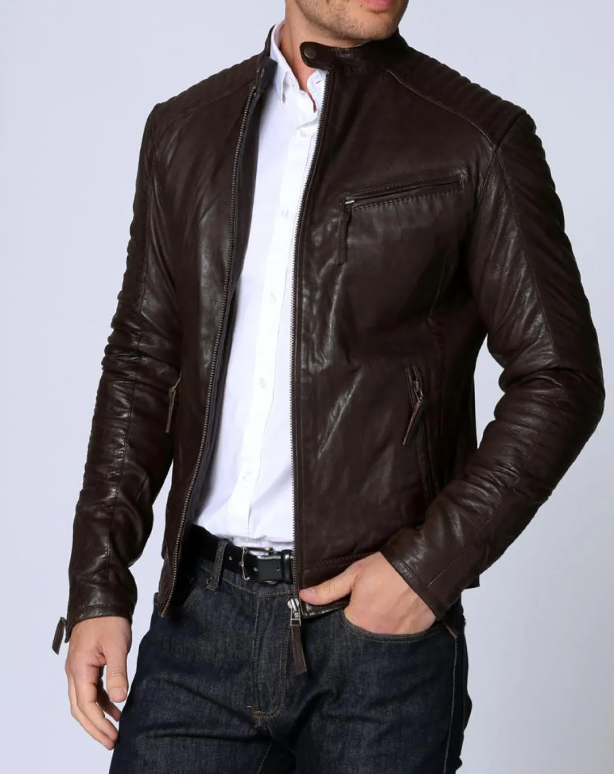 Veste en Cuir Michael marron-Chyston