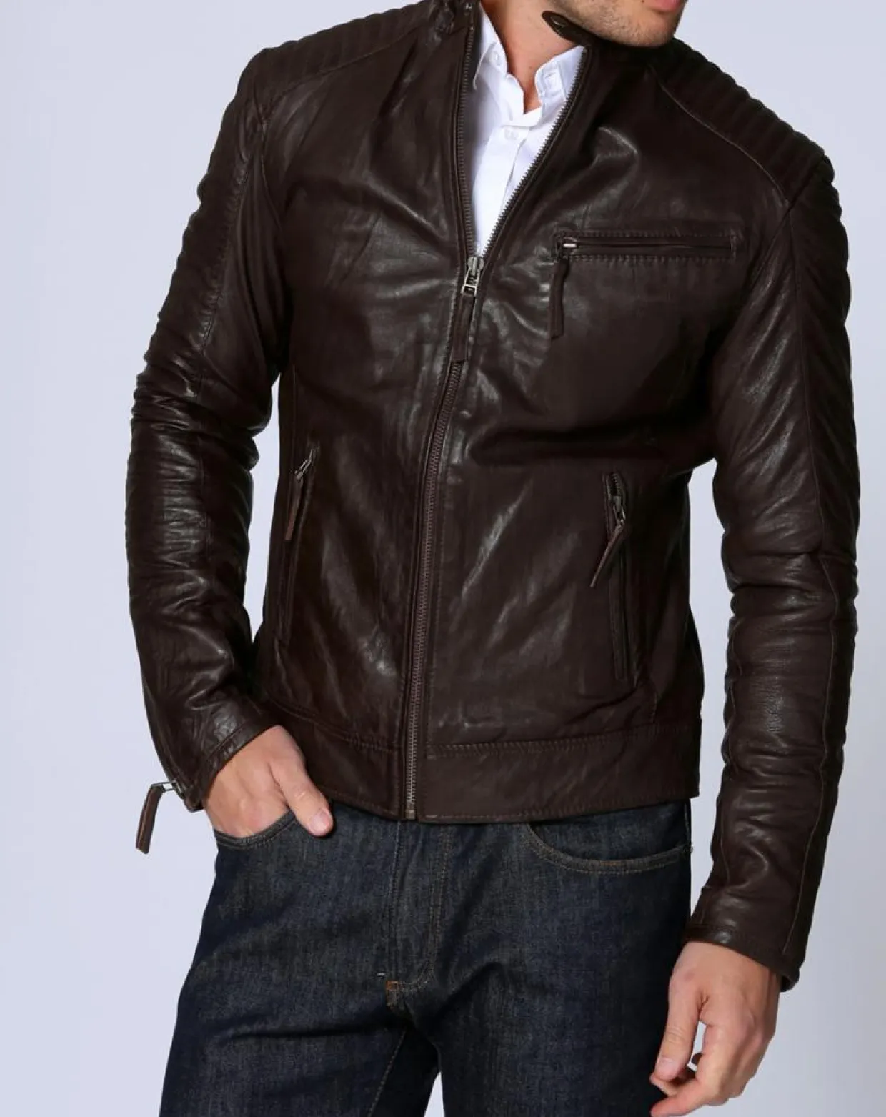 Veste en Cuir Michael marron-Chyston