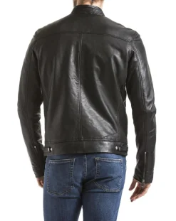 Veste en Cuir Mino noire-Blue Wellford New