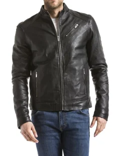Veste en Cuir Mino noire-Blue Wellford New