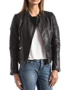 Veste en Cuir Narmada noire-Blue Wellford Clearance