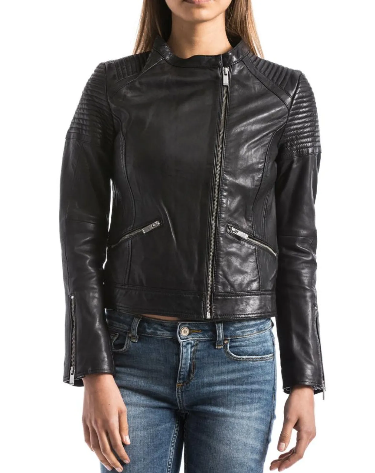 Veste en Cuir Narmada noire-Blue Wellford Clearance