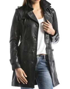 Veste en Cuir Oka noire-Blue Wellford New