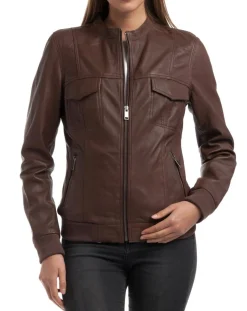 Femme Chyston Vestes, Blousons^Veste en Cuir Oliv marron