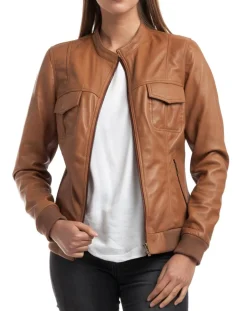 Veste en Cuir Olive cognac-Chyston