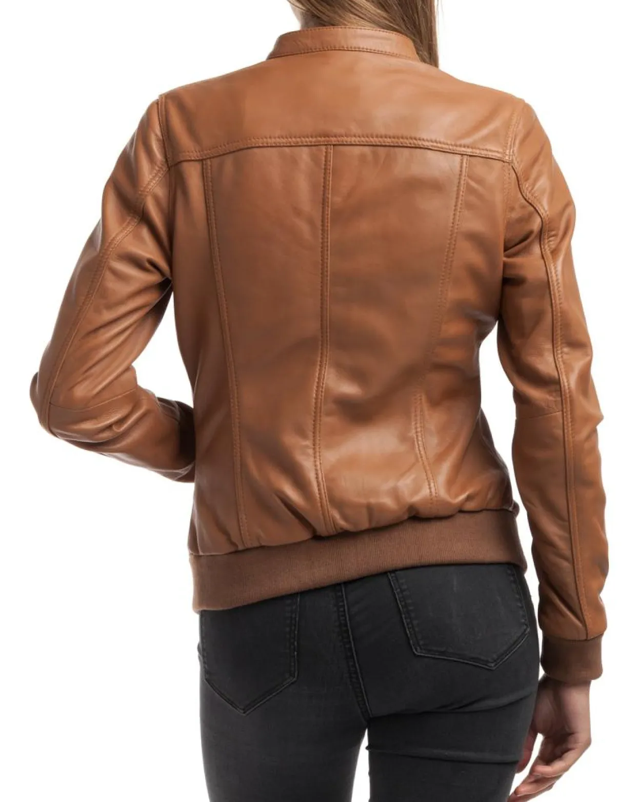 Veste en Cuir Olive cognac-Chyston