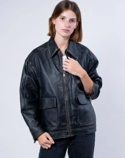 Femme Blue Wellford Vestes, Blousons^Veste en Cuir Oversize Aline noir ruboff