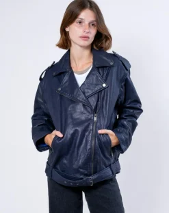 Veste en Cuir Oversize Carolane bleue-Blue Wellford