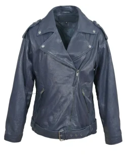 Veste en Cuir Oversize Carolane bleue-Blue Wellford