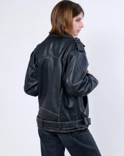 Veste en Cuir Oversize Carolane noir ruboff-Blue Wellford Clearance