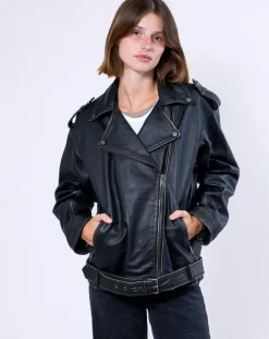 Veste en Cuir Oversize Carolane noir ruboff-Blue Wellford Clearance