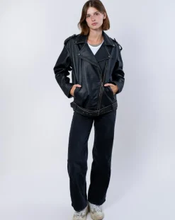 Veste en Cuir Oversize Carolane noir ruboff-Blue Wellford Clearance