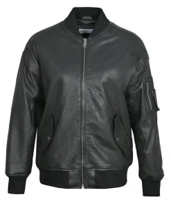 Veste en Cuir Oversize Cassylia noire-Blue Wellford
