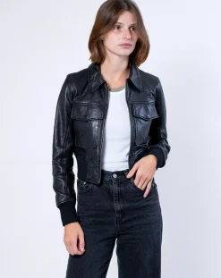 Femme Blue Wellford Vestes, Blousons^Veste en Cuir Oversize Inaya noire