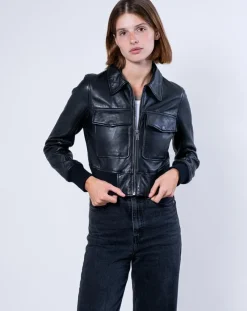 Femme Blue Wellford Vestes, Blousons^Veste en Cuir Oversize Inaya noire