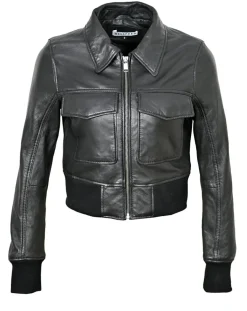 Femme Blue Wellford Vestes, Blousons^Veste en Cuir Oversize Inaya noire