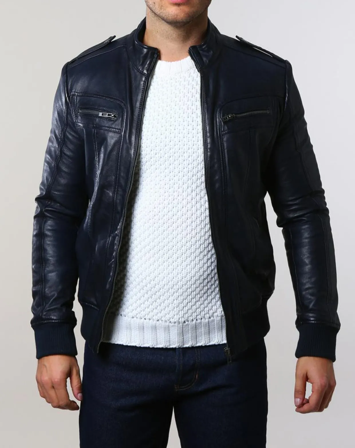 Veste en Cuir Pat bleu marine-Chyston Sale