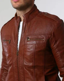 Homme Chyston Vestes, Blousons^Veste en Cuir Pat cognac