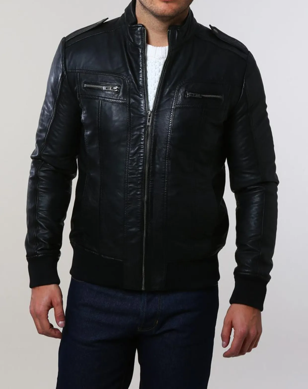 Homme Chyston Vestes, Blousons^Veste en Cuir Pat noire