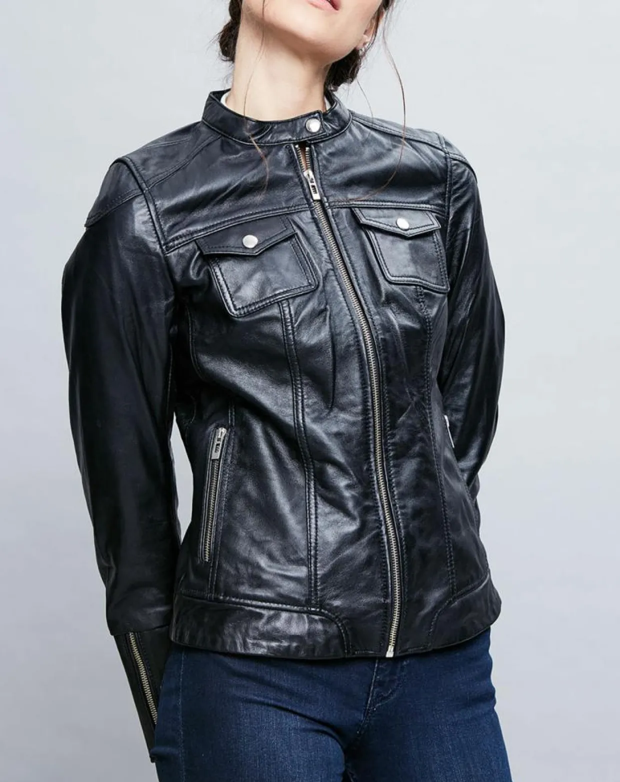 Veste en Cuir Prescillia noire-Chyston Clearance