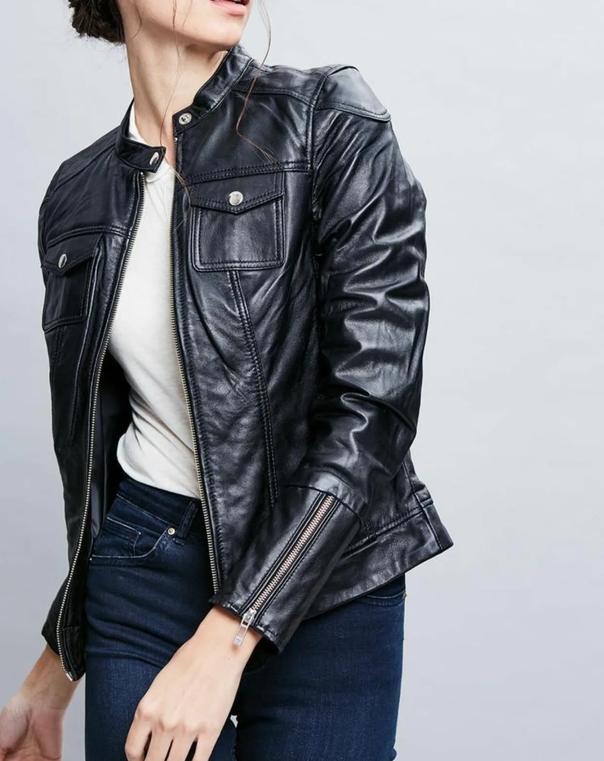 Veste en Cuir Prescillia noire-Chyston Clearance