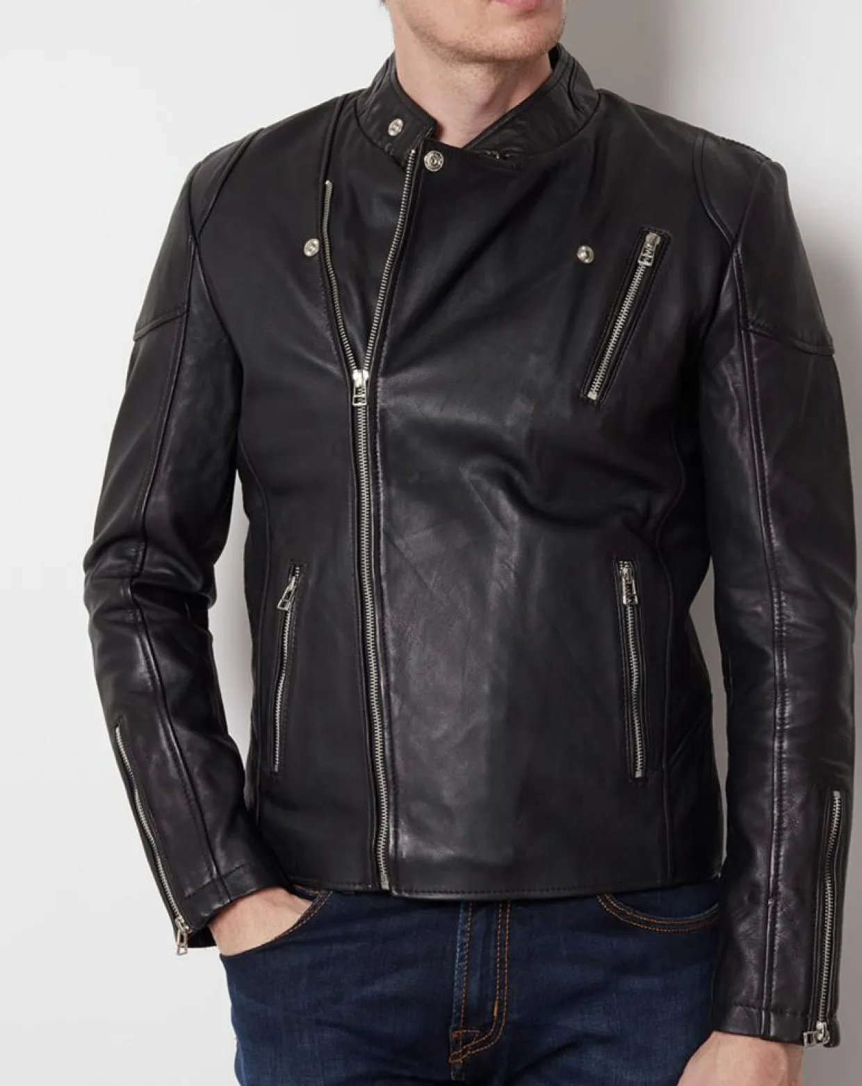 Veste en Cuir Qasim noire-Blue Wellford
