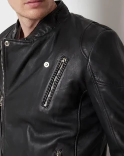 Veste en Cuir Qasim noire-Blue Wellford