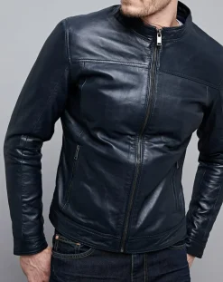 Homme Chyston Vestes, Blousons^Veste en Cuir Raphaël bleu marine